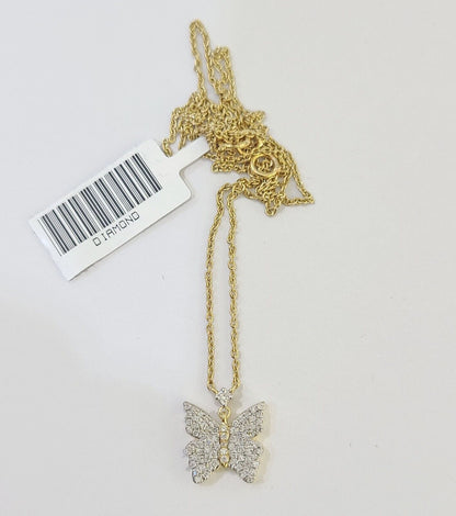 Real 10k Yellow Gold Butterfly Pendant Chain Necklace Set Women - Reva Jeweler