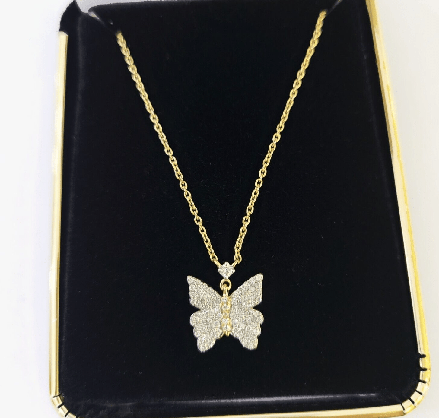 Real 10k Yellow Gold Butterfly Pendant Chain Necklace Set Women - Reva Jeweler