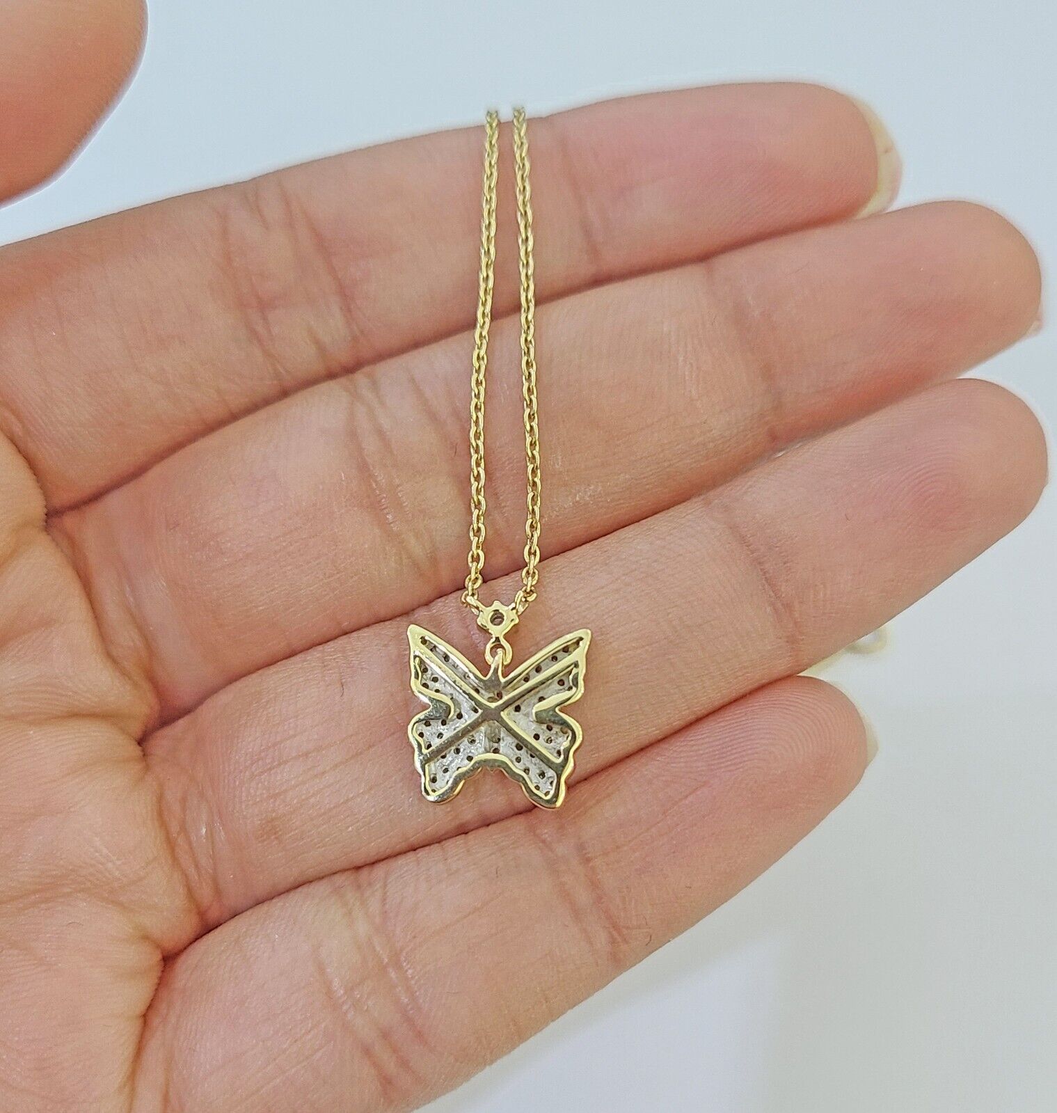 Real 10k Yellow Gold Butterfly Pendant Chain Necklace Set Women - Reva Jeweler