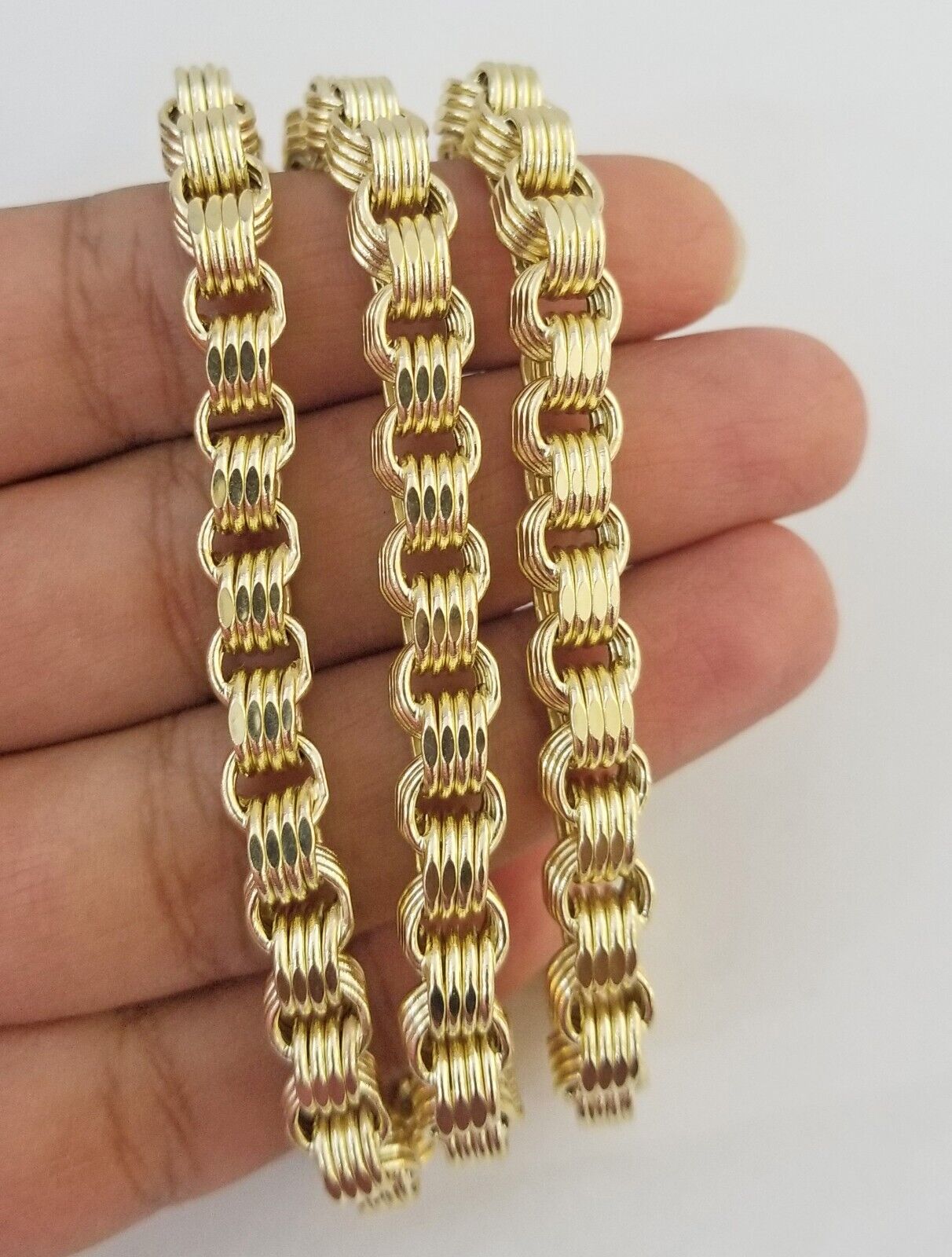 REAL 10k Yellow Gold Byzantine Chain Men's Necklace 6.5mm 24 Inch, 10kt gold - Reva Jeweler