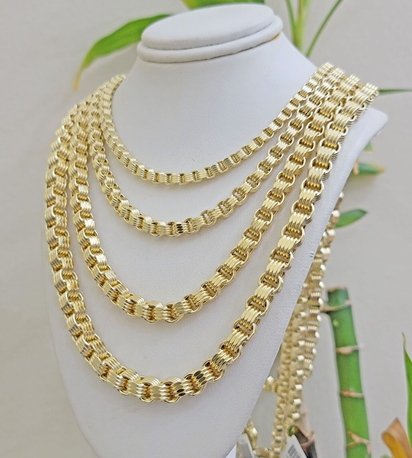 Real 10k Yellow Gold Byzantine Chain Necklace 20 inch - 30" Men 4mm 5mm 6mm 7mm - Reva Jeweler