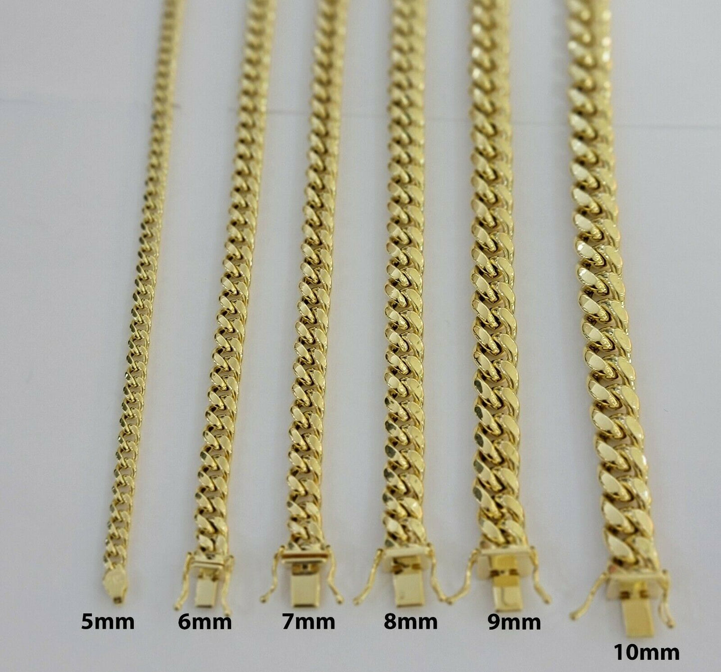 Real 10k Yellow Gold chain Bracelet 5mm - 10mm Miami Cuban Link Necklace 8" - 30" - Reva Jeweler