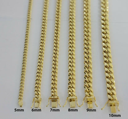 Real 10k Yellow Gold chain Bracelet 5mm - 10mm Miami Cuban Link Necklace 8" - 30" - Reva Jeweler
