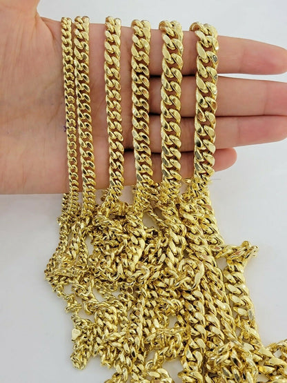 Real 10k Yellow Gold chain Bracelet 5mm - 10mm Miami Cuban Link Necklace 8" - 30" - Reva Jeweler