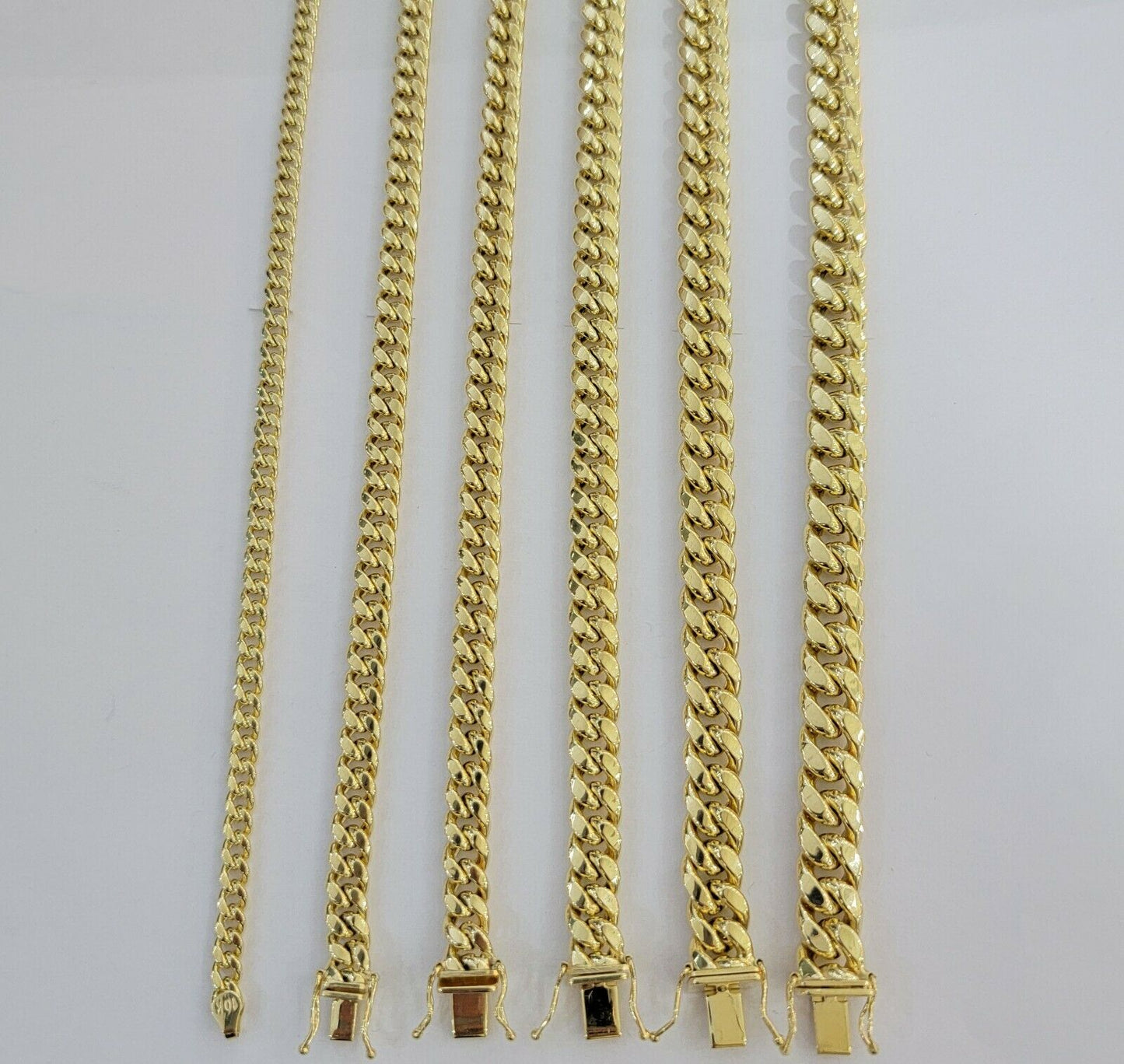 Real 10k Yellow Gold chain Bracelet 5mm - 10mm Miami Cuban Link Necklace 8" - 30" - Reva Jeweler