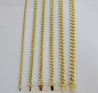 Real 10k Yellow Gold chain Bracelet 5mm - 10mm Miami Cuban Link Necklace 8" - 30" - Reva Jeweler