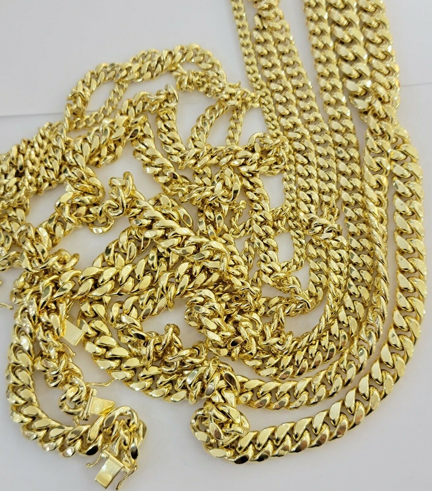 Real 10k Yellow Gold chain Bracelet 5mm - 10mm Miami Cuban Link Necklace 8" - 30" - Reva Jeweler