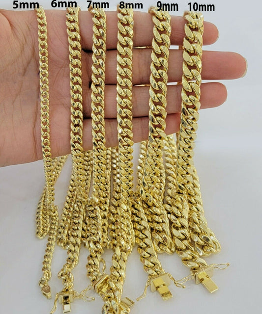 Real 10k Yellow Gold chain Bracelet 5mm - 10mm Miami Cuban Link Necklace 8" - 30" - Reva Jeweler