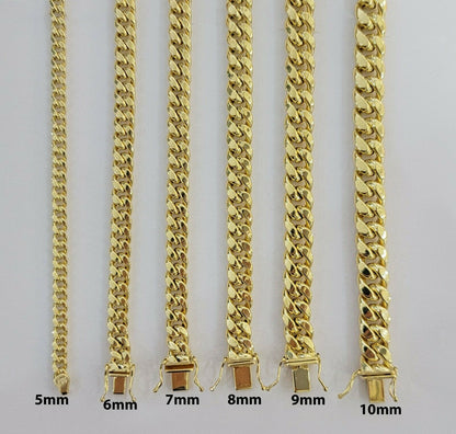 Real 10k Yellow Gold chain Bracelet 5mm - 10mm Miami Cuban Link Necklace 8" - 30" - Reva Jeweler