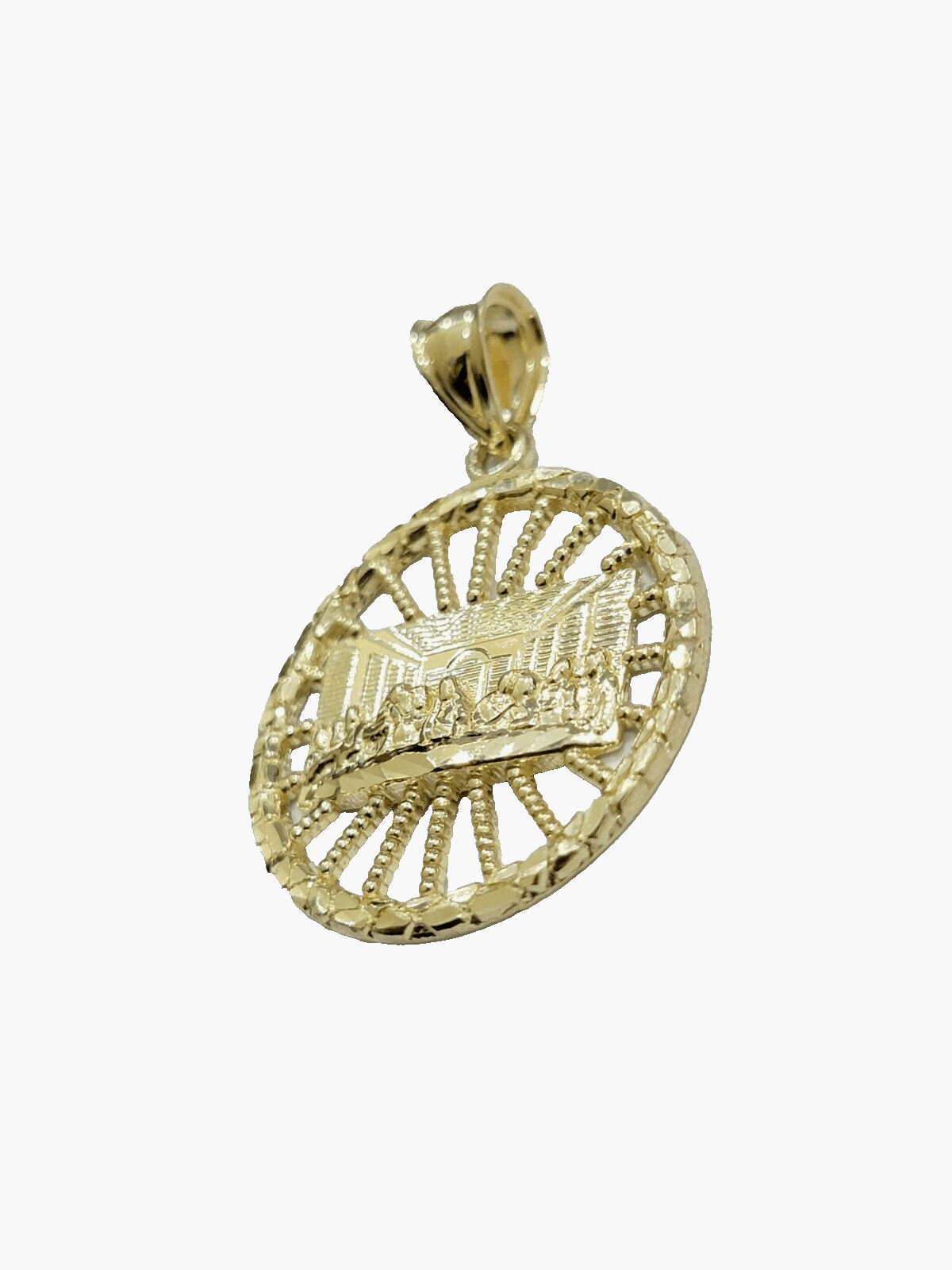 Real 10k Yellow Gold chain Charm Last supper Pendant set Miami Cuban 4mm 22 Inch - Reva Jeweler