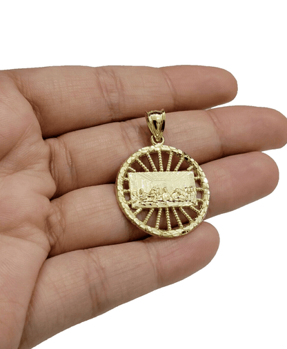Real 10k Yellow Gold chain Charm Last supper Pendant set Miami Cuban 4mm 22 Inch - Reva Jeweler