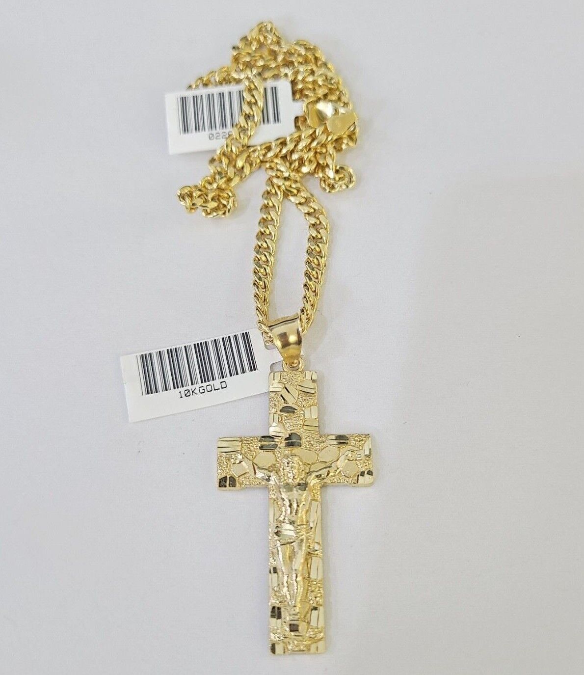 Real 10k Yellow Gold Chain Cross Charm Set 4mm Miami Cuban Link Necklace Pendant - Reva Jeweler