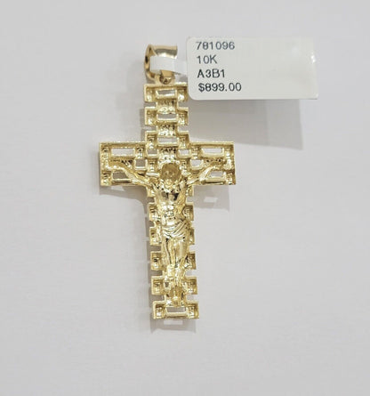 REAL 10k Yellow Gold Chain Cross Pendant Set Miami Cuban link Necklace 5mm 18 - 28 - Reva Jeweler