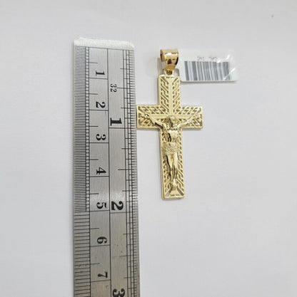 REAL 10k Yellow Gold Chain Cross Pendant Set Miami Cuban link Necklace 5mm 18 - 28 - Reva Jeweler