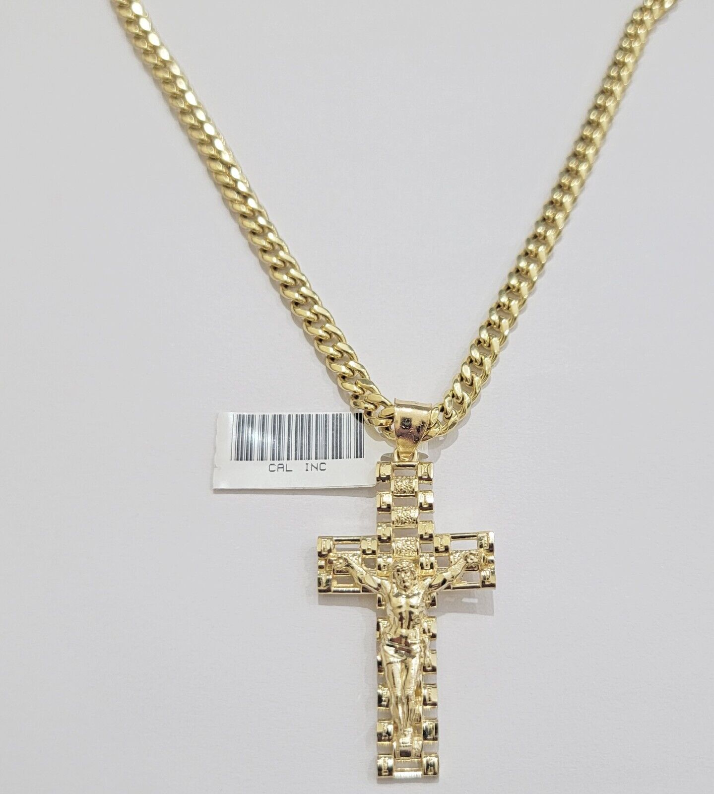 REAL 10k Yellow Gold Chain Cross Pendant Set Miami Cuban link Necklace 5mm 18 - 28 - Reva Jeweler