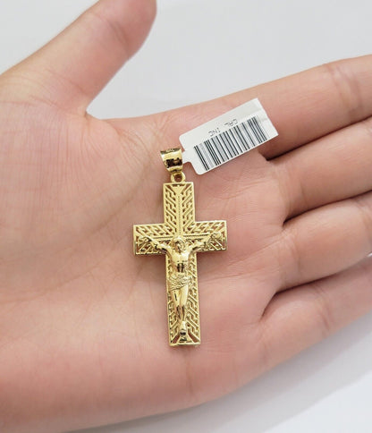 REAL 10k Yellow Gold Chain Cross Pendant Set Miami Cuban link Necklace 5mm 18 - 28 - Reva Jeweler