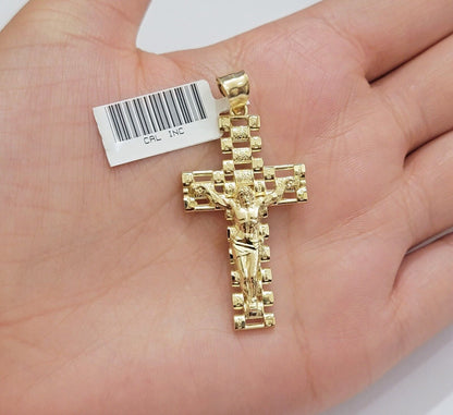 REAL 10k Yellow Gold Chain Cross Pendant Set Miami Cuban link Necklace 5mm 18 - 28 - Reva Jeweler