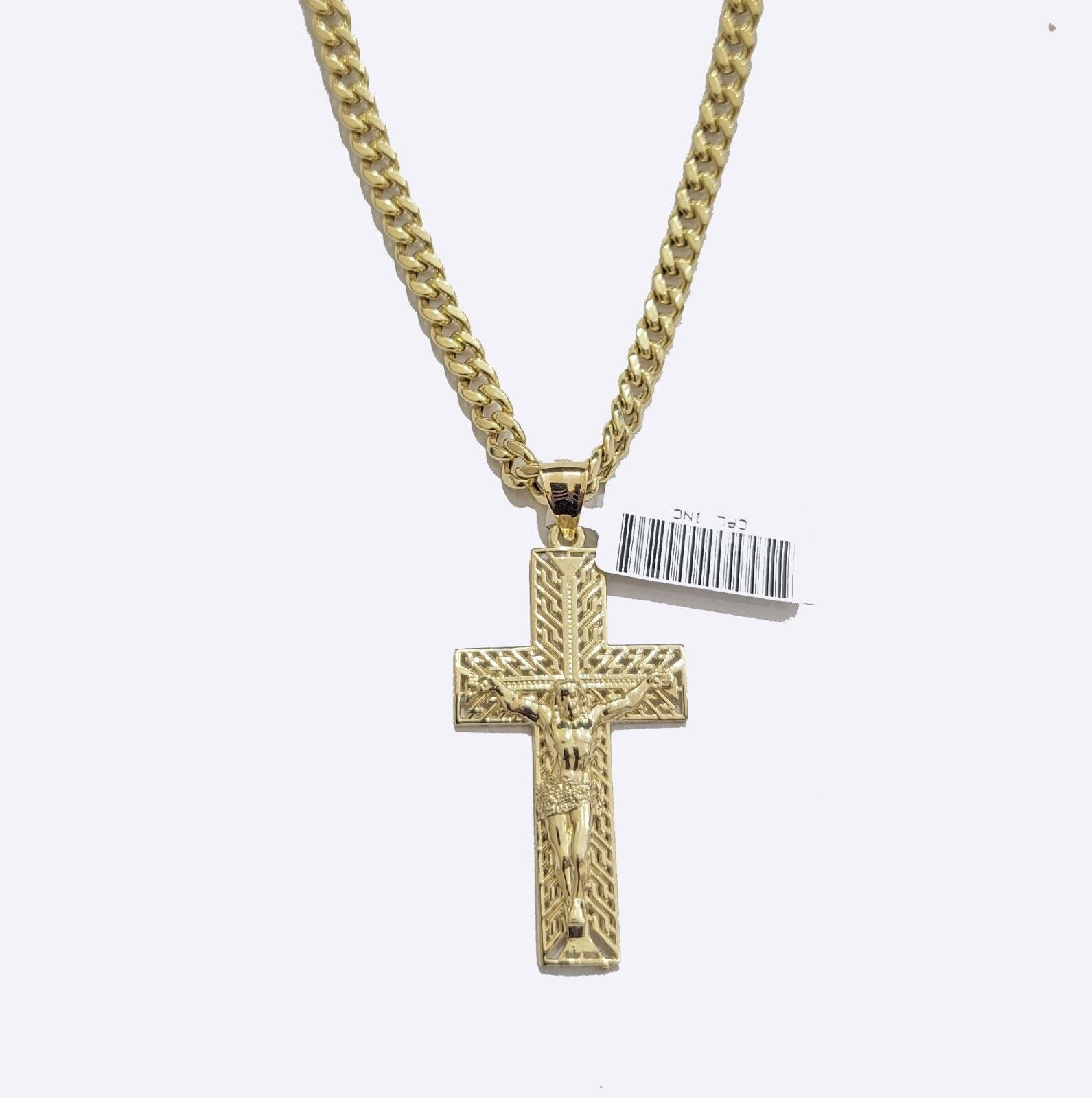 REAL 10k Yellow Gold Chain Cross Pendant Set Miami Cuban link Necklace 5mm 18 - 28 - Reva Jeweler
