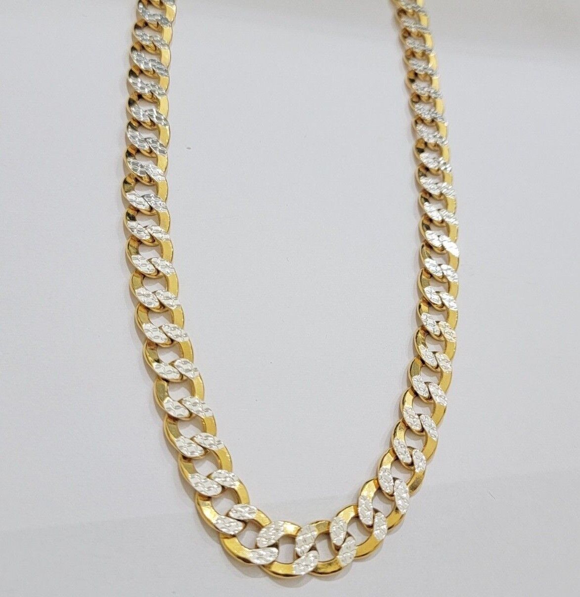 Real 10k Yellow Gold Chain Curb Link Necklace 10mm 18 - 30 Inch Diamond Cuts - Reva Jeweler
