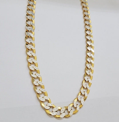 Real 10k Yellow Gold Chain Curb Link Necklace 10mm 18 - 30 Inch Diamond Cuts - Reva Jeweler