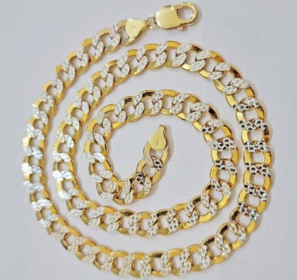 Real 10k Yellow Gold Chain Curb Link Necklace 10mm 18 - 30 Inch Diamond Cuts - Reva Jeweler