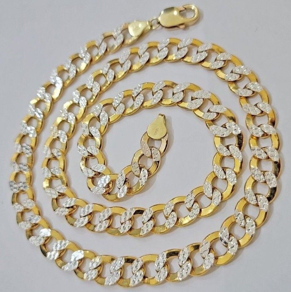Real 10k Yellow Gold Chain Curb Link Necklace 10mm 18 - 30 Inch Diamond Cuts - Reva Jeweler