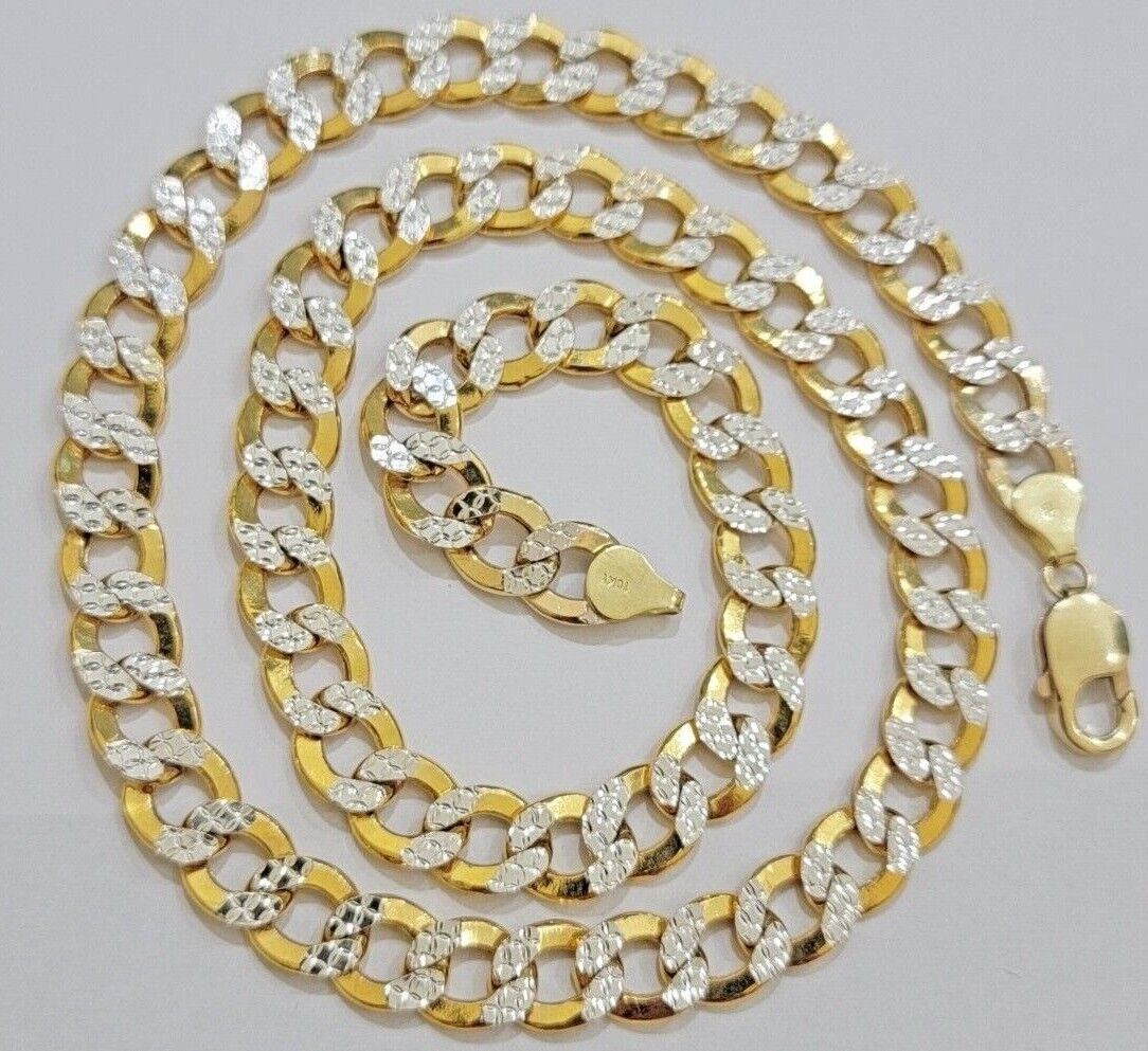 Real 10k Yellow Gold Chain Curb Link Necklace 10mm 18 - 30 Inch Diamond Cuts - Reva Jeweler