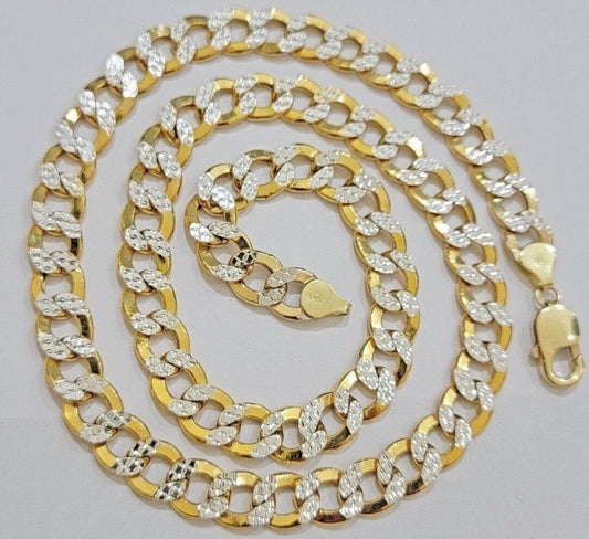 Real 10k Yellow Gold Chain Curb Link Necklace 10mm 18 - 30 Inch Diamond Cuts - Reva Jeweler