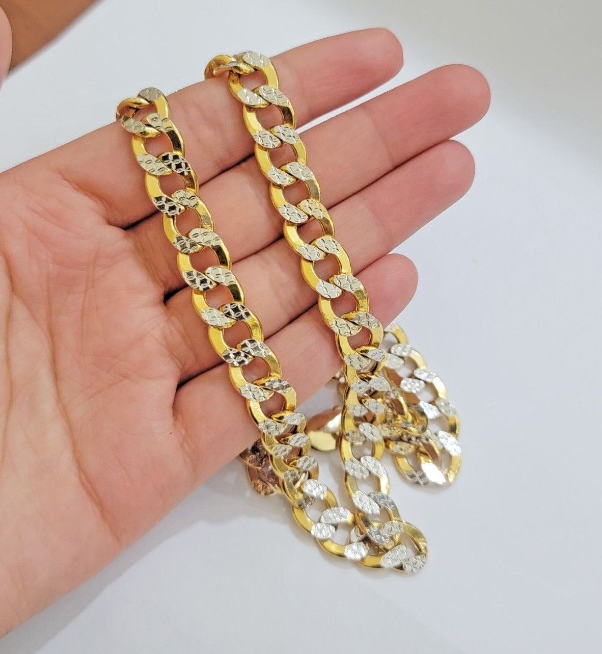 Real 10k Yellow Gold Chain Curb Link Necklace 10mm 18 - 30 Inch Diamond Cuts - Reva Jeweler