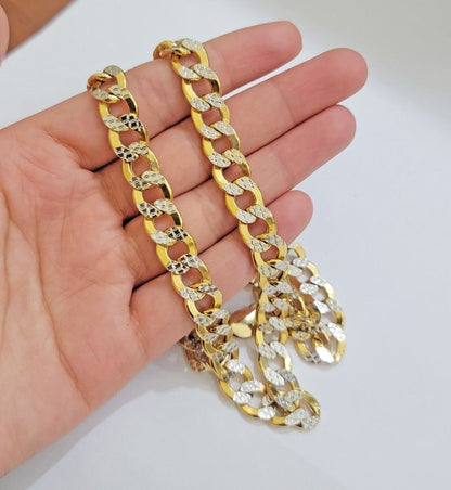 Real 10k Yellow Gold Chain Curb Link Necklace 10mm 18 - 30 Inch Diamond Cuts - Reva Jeweler