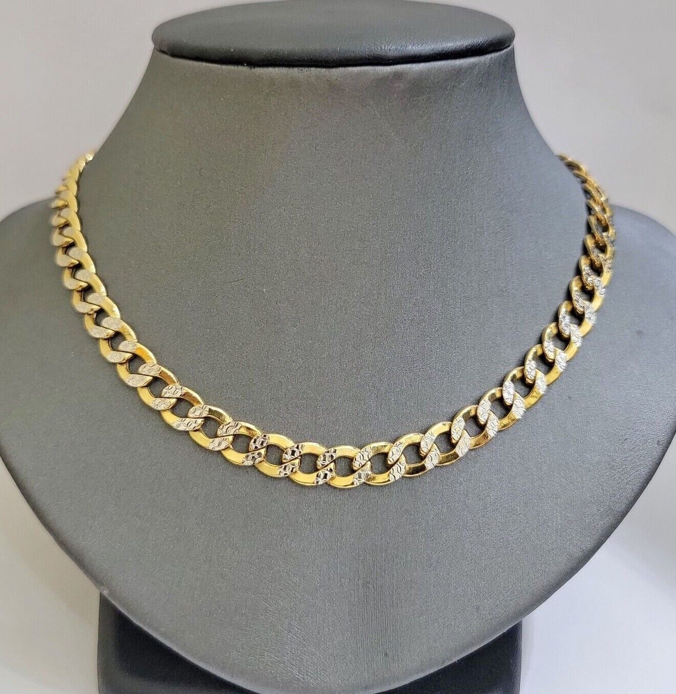 Real 10k Yellow Gold Chain Curb Link Necklace 10mm 18 - 30 Inch Diamond Cuts - Reva Jeweler