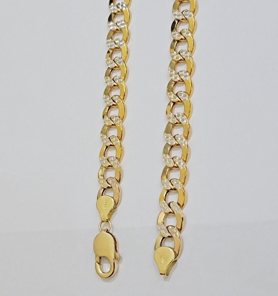 Real 10k Yellow Gold Chain Curb Link Necklace 10mm 18 - 30 Inch Diamond Cuts - Reva Jeweler