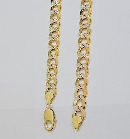 Real 10k Yellow Gold Chain Curb Link Necklace 10mm 18 - 30 Inch Diamond Cuts - Reva Jeweler