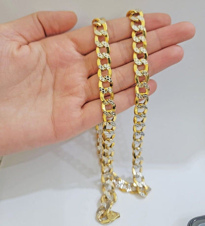 Real 10k Yellow Gold Chain Curb Link Necklace 10mm 18 - 30 Inch Diamond Cuts - Reva Jeweler