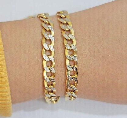 Real 10k Yellow Gold Chain Curb Link Necklace 10mm 18 - 30 Inch Diamond Cuts - Reva Jeweler