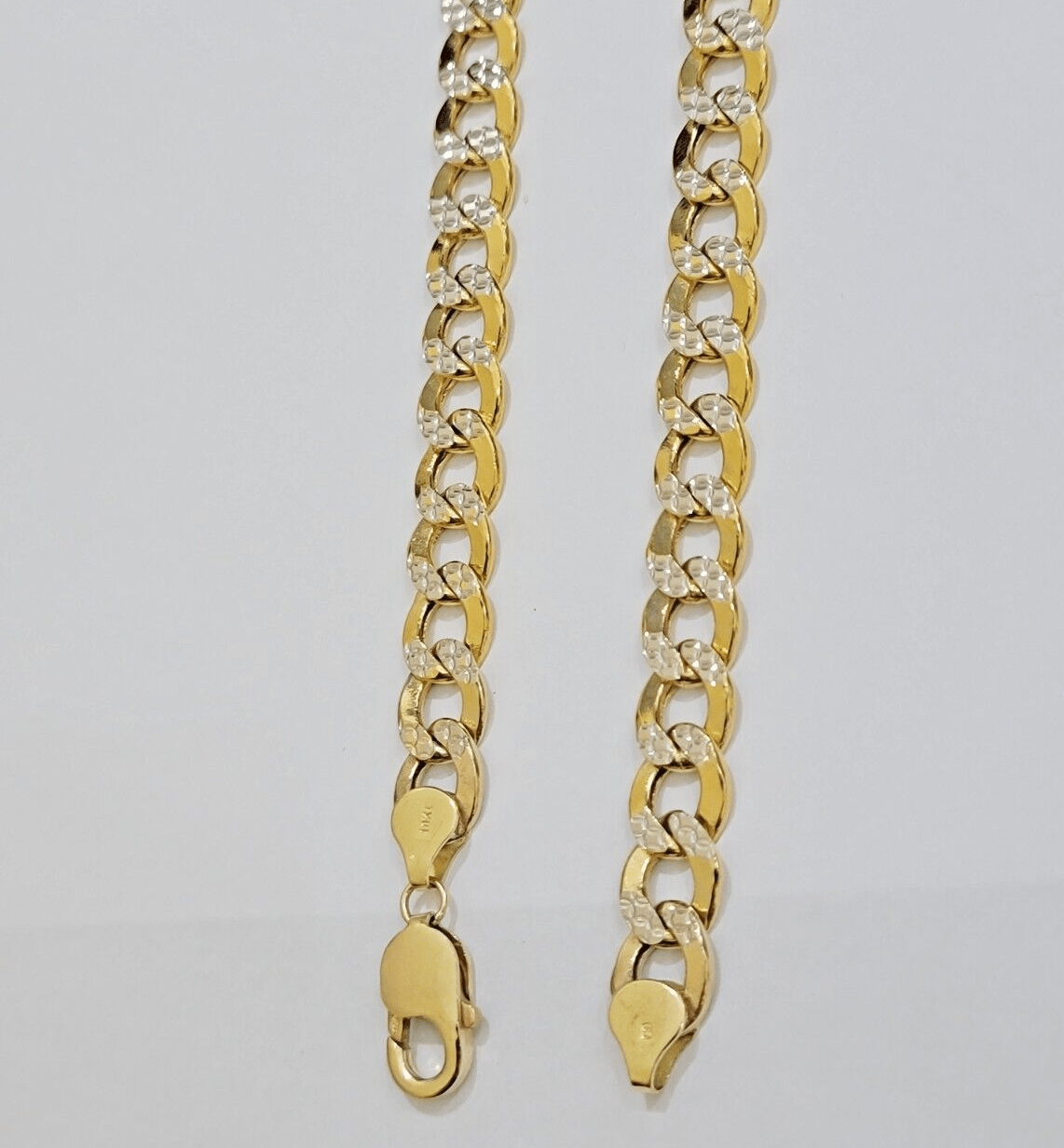 Real 10k Yellow Gold Chain Curb Link Necklace 10mm 24 Inch Diamond Cut Two - tone - Reva Jeweler