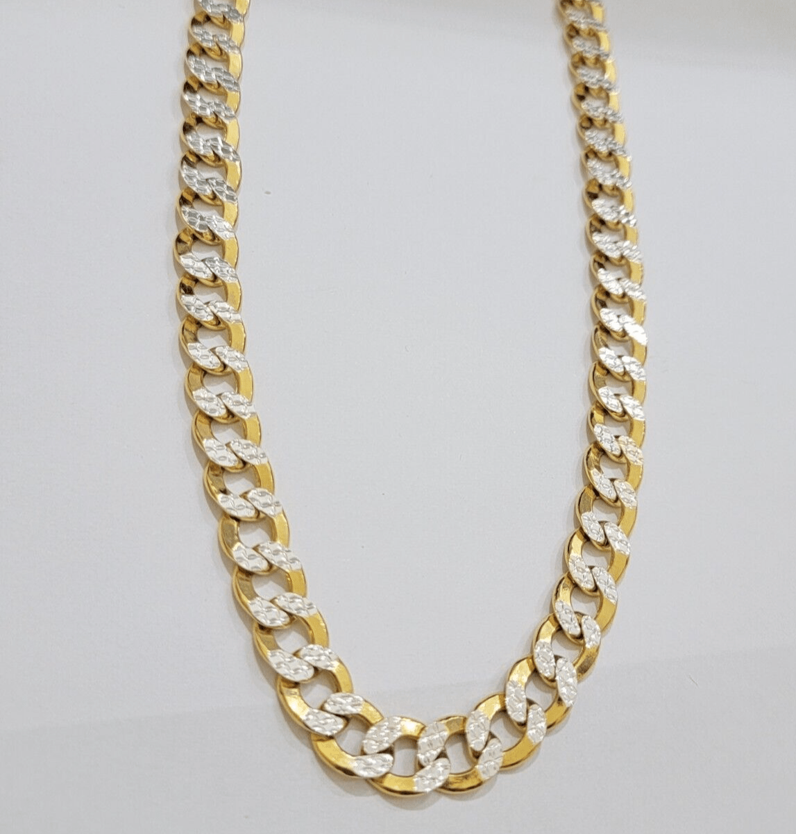 Real 10k Yellow Gold Chain Curb Link Necklace 10mm 26 Inch Diamond Cut Two - tone - Reva Jeweler