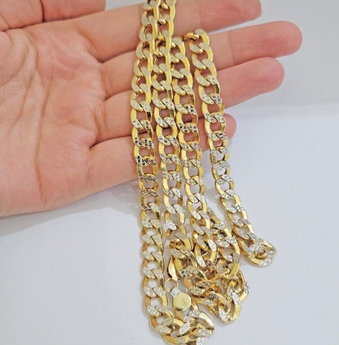 Real 10k Yellow Gold Chain Curb Link Necklace 8mm 18 - 30 Inch Diamond Cut Twotone - Reva Jeweler