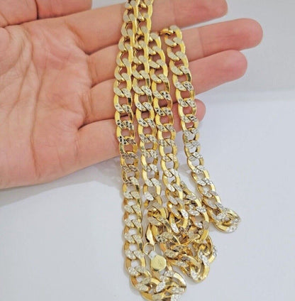 Real 10k Yellow Gold Chain Curb Link Necklace 8mm 18 - 30 Inch Diamond Cut Twotone - Reva Jeweler