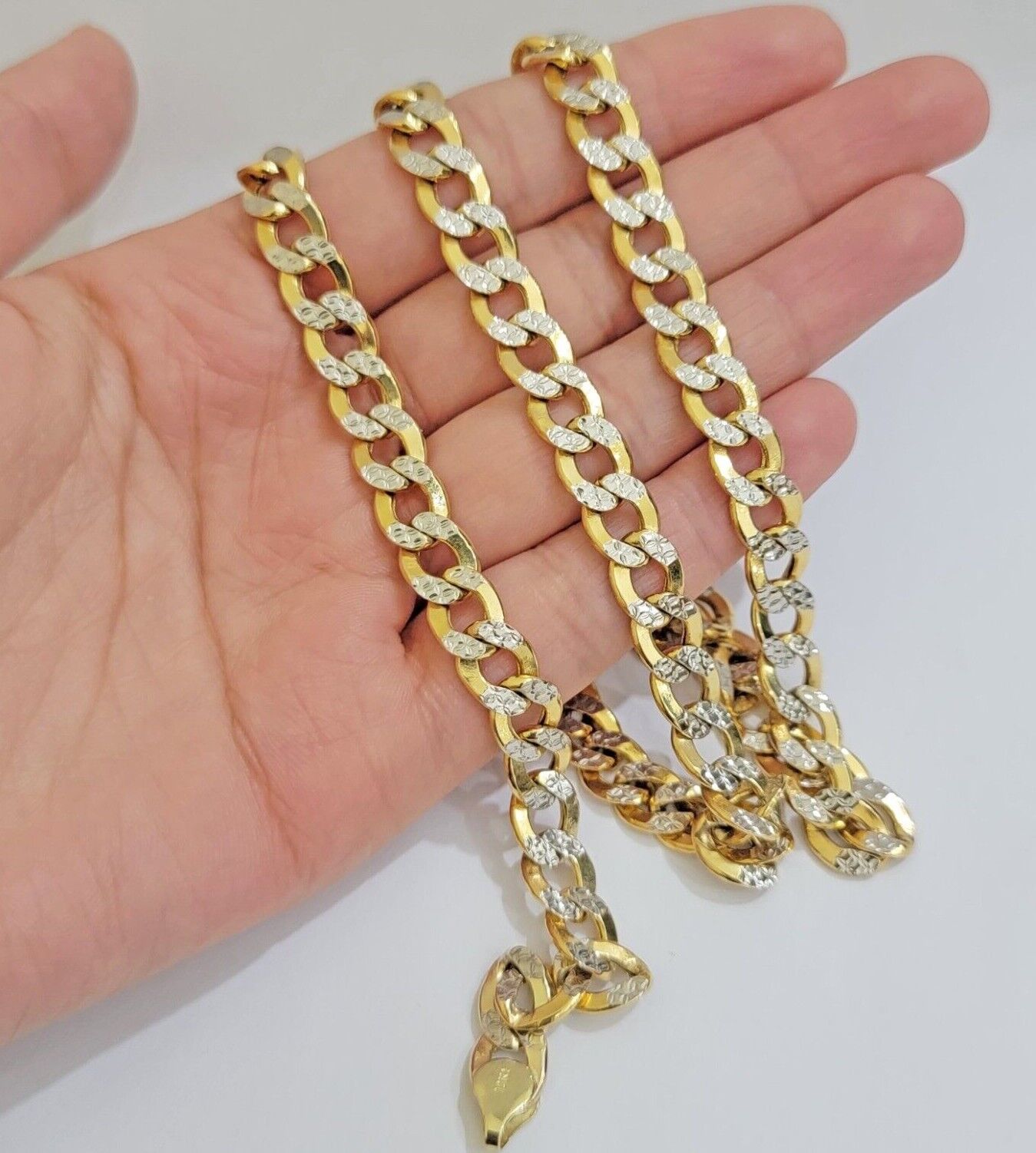 Real 10k Yellow Gold Chain Curb Link Necklace 8mm 18 - 30 Inch Diamond Cut Twotone - Reva Jeweler
