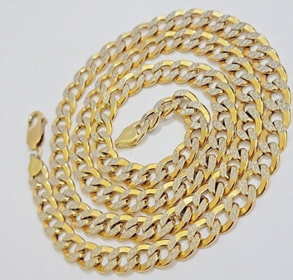 Real 10k Yellow Gold Chain Curb Link Necklace 8mm 18 - 30 Inch Diamond Cut Twotone - Reva Jeweler