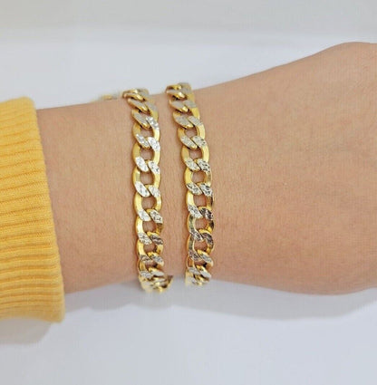 Real 10k Yellow Gold Chain Curb Link Necklace 8mm 18 - 30 Inch Diamond Cut Twotone - Reva Jeweler