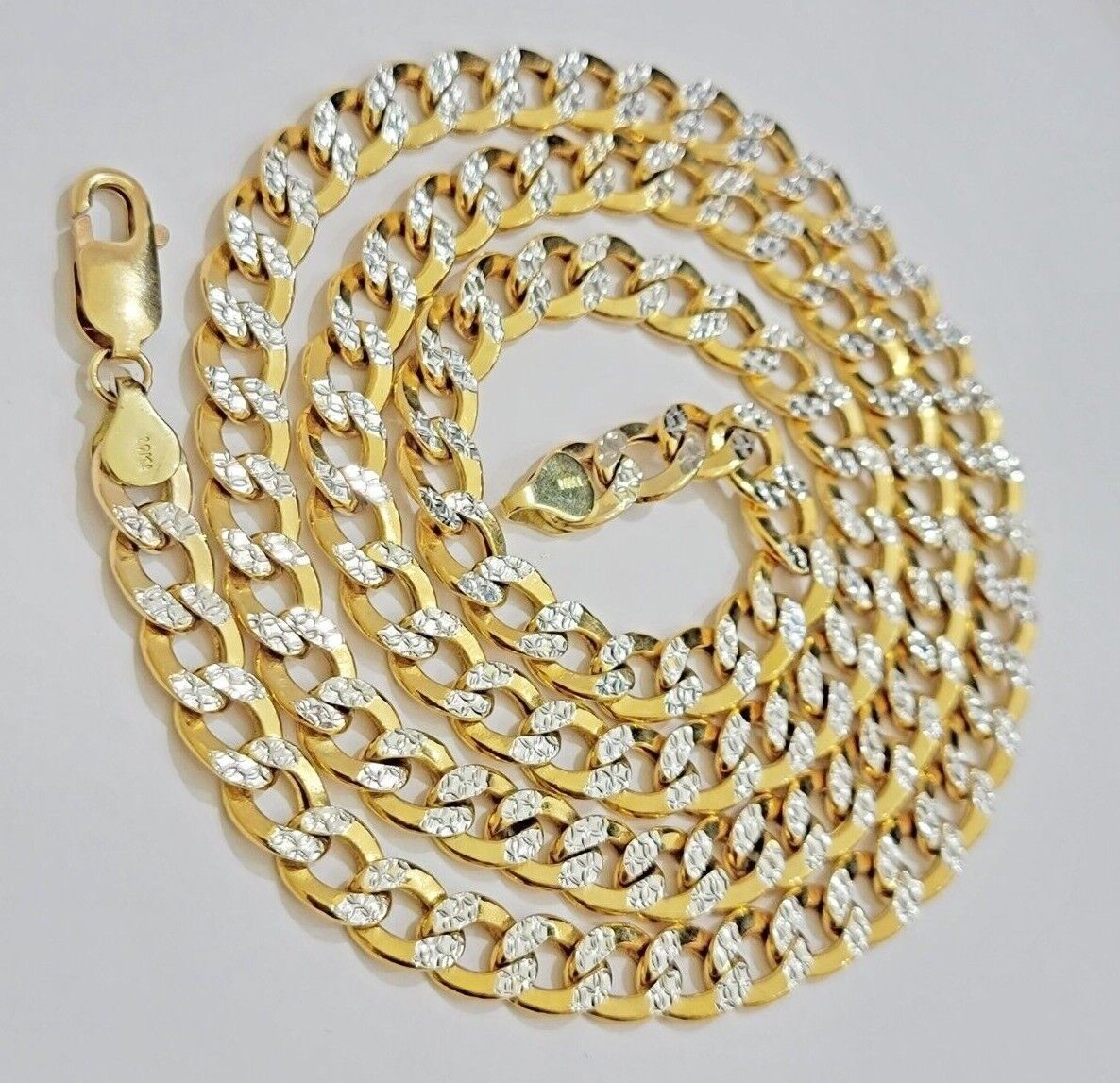 Real 10k Yellow Gold Chain Curb Link Necklace 8mm 18 - 30 Inch Diamond Cut Twotone - Reva Jeweler