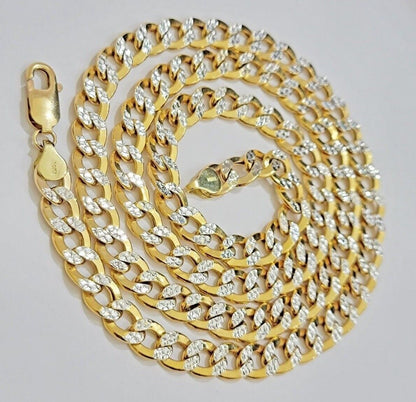 Real 10k Yellow Gold Chain Curb Link Necklace 8mm 18 - 30 Inch Diamond Cut Twotone - Reva Jeweler