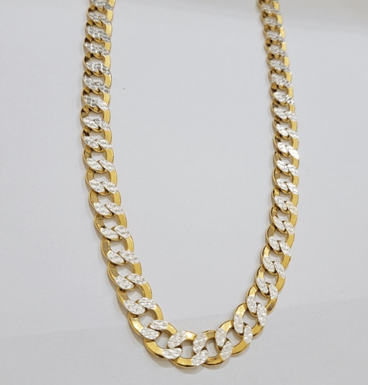 Real 10k Yellow Gold Chain Curb Link Necklace 8mm 20 Inch Diamond Cut Two - tone - Reva Jeweler