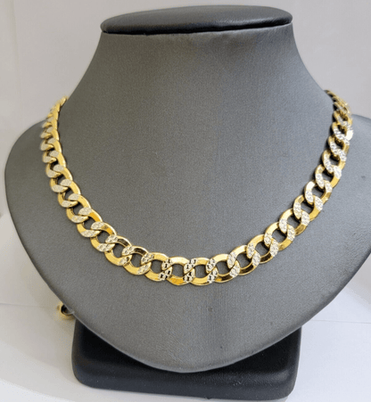 Real 10k Yellow Gold Chain Curb Link Necklace 8mm 20 Inch Diamond Cut Two - tone - Reva Jeweler