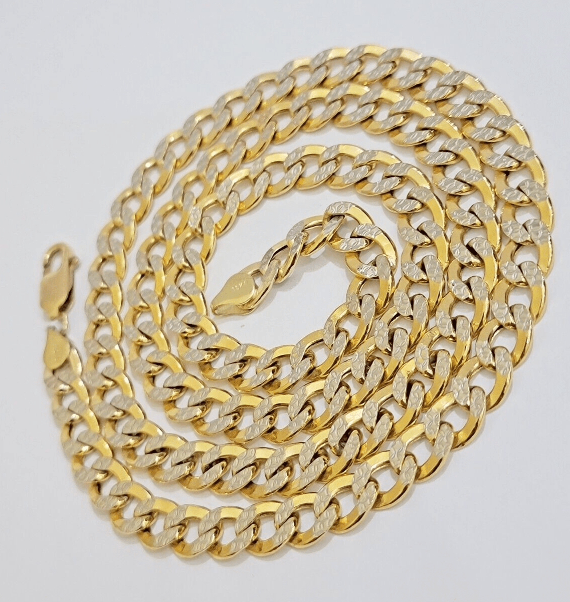 Real 10k Yellow Gold Chain Curb Link Necklace 8mm 22 Inch Diamond Cut Two - tone - Reva Jeweler