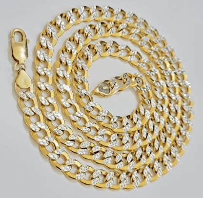 Real 10k Yellow Gold Chain Curb Link Necklace 8mm 22 Inch Diamond Cut Two - tone - Reva Jeweler