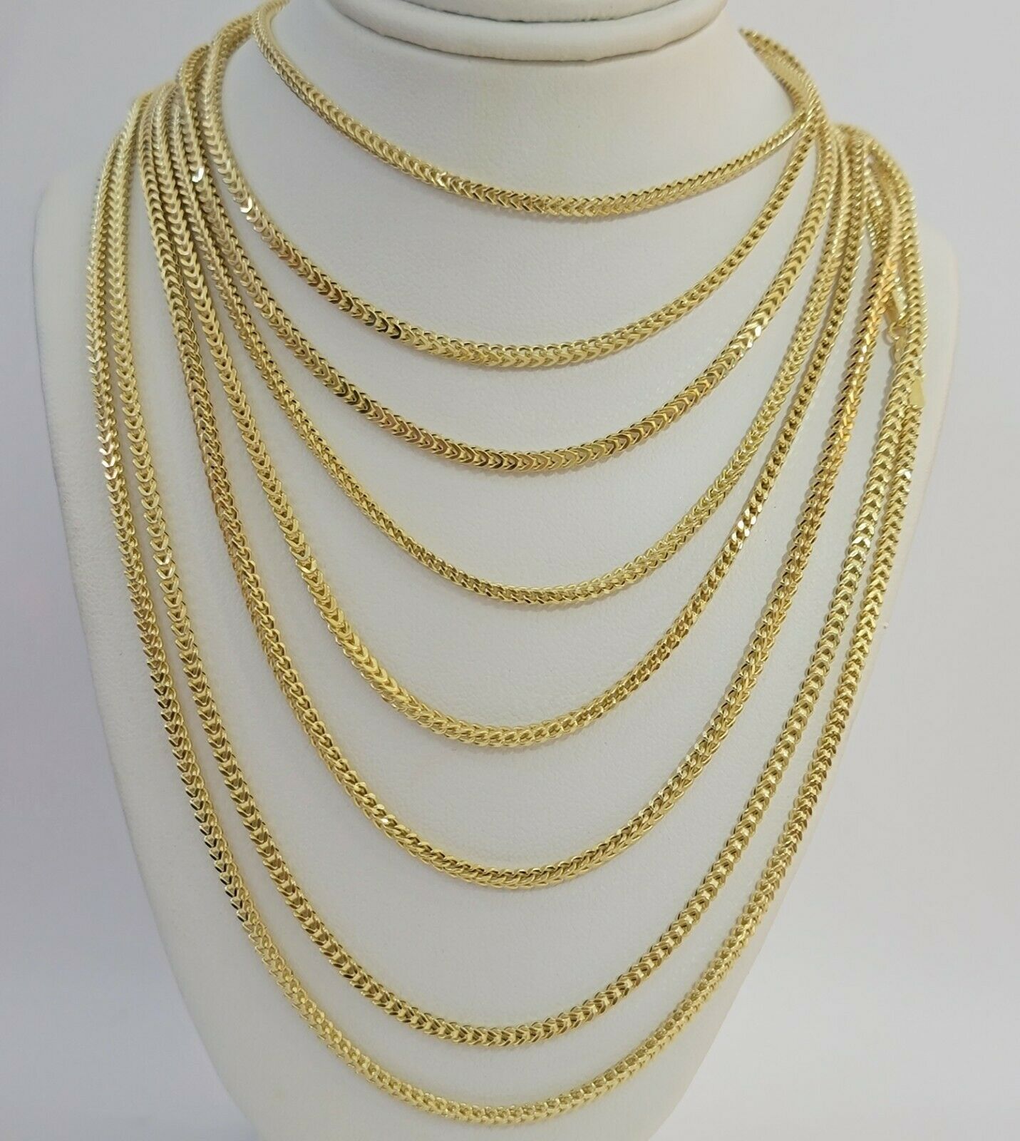 Real 10k Yellow Gold chain Franco 16 - 26" Necklace 2.5mm STRONG CHAIN For Pendant - Reva Jeweler