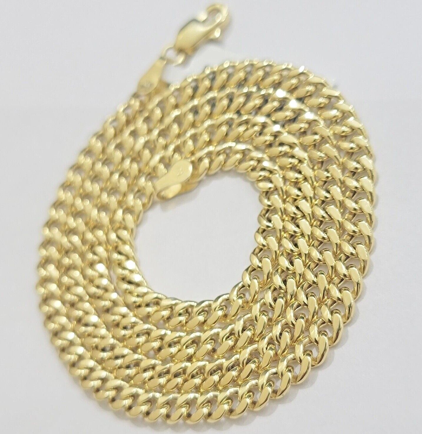 Real 10k Yellow Gold chain Miami Cuban Link 4mm 16 - 26" Necklace For Pendant 10kt - Reva Jeweler